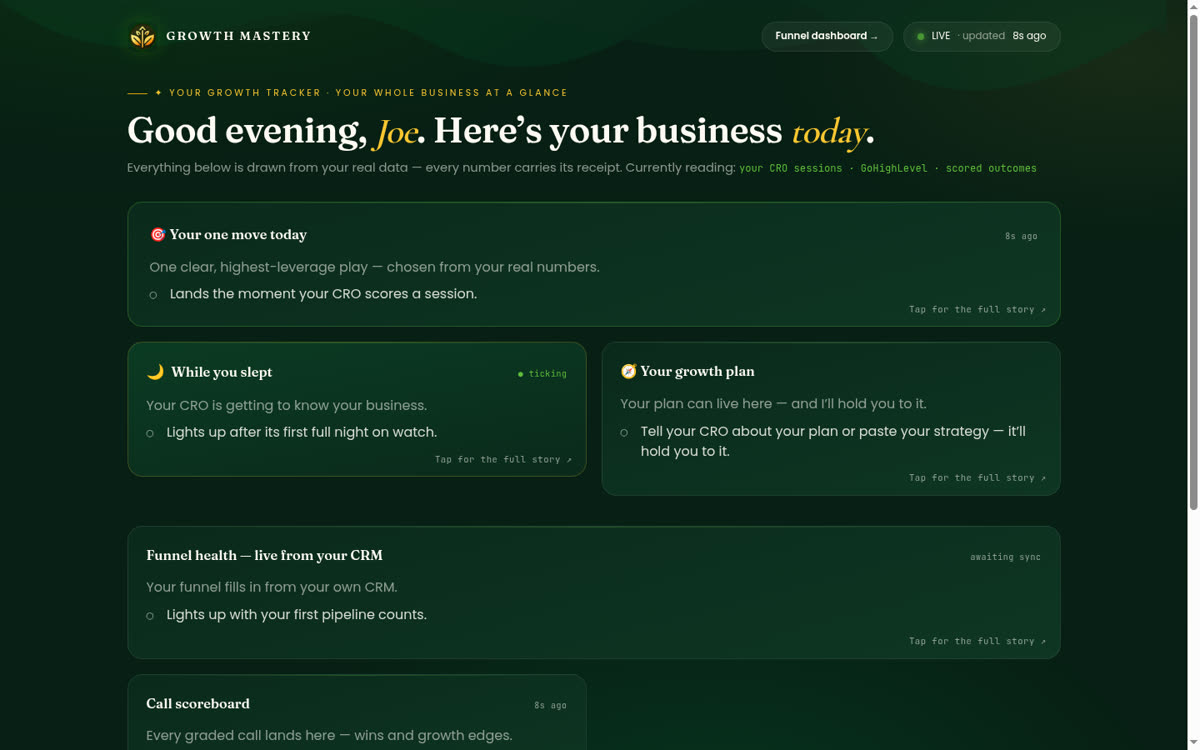 The AI Chief Revenue Officer installed in the founder's own dashboard