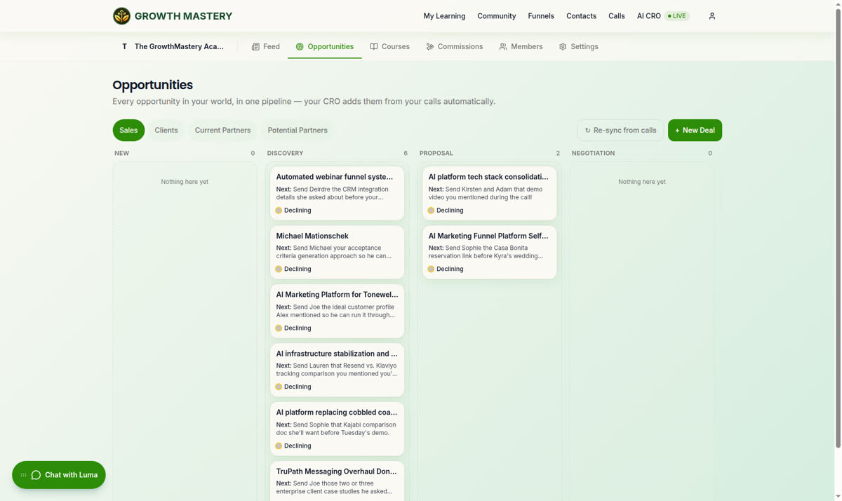 The opportunity pipeline, visible to the day